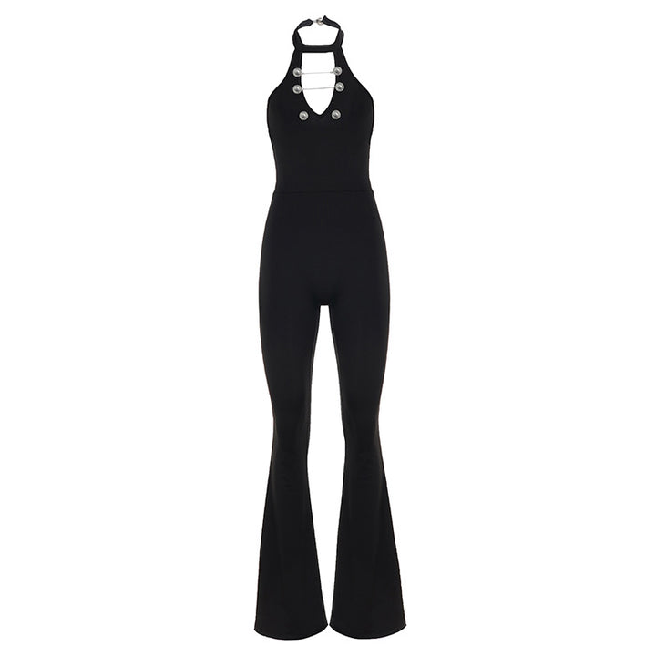 Damen Fließender Jumpsuit mit hochgeschlossenem Ausschnitt und dekorativen Knöpfen Echo Archiv