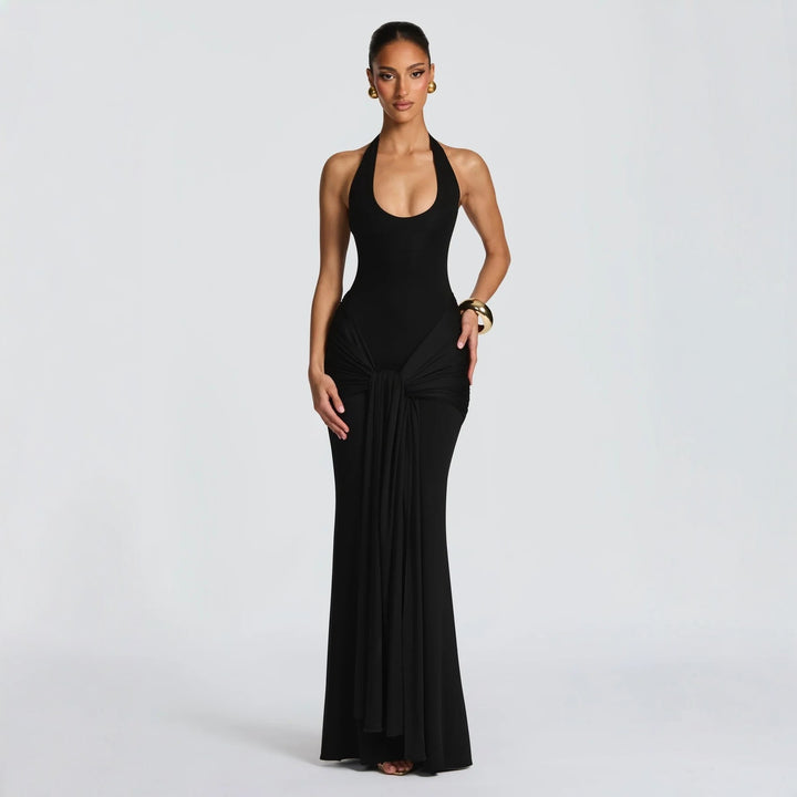 Damen Maxikleid mit elegantem Halterneck und raffinierten Drapierungen Echo Archiv
