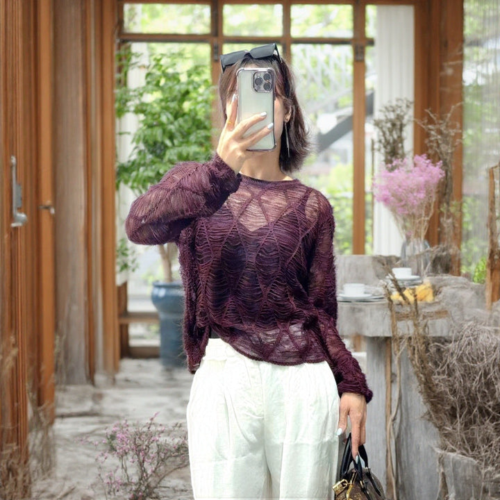 Damen Modischer Strickpullover mit offenen Maschen Echoarchiv