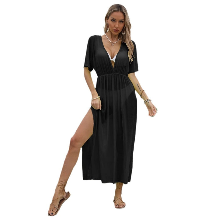 Damen elegantes Maxi-Kleid mit tiefem V-Ausschnitt und fließendem Rock Echo Archiv