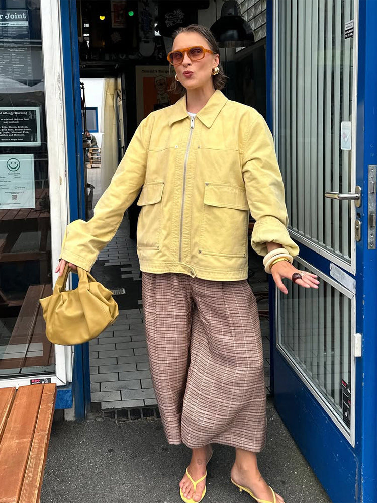 Damen Boxy-Canvas-Jacke mit Reißverschluss, Pattentaschen und Taillen-Zug Echoarchiv