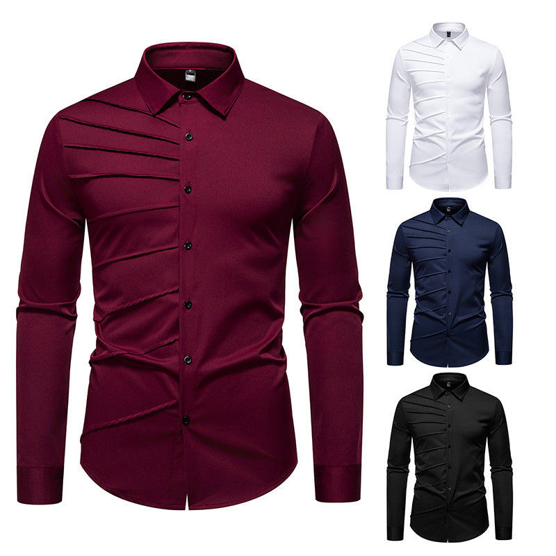 Herren Tailliertes Business-Hemd mit diagonalem Zierfalten-Design Echo Archiv