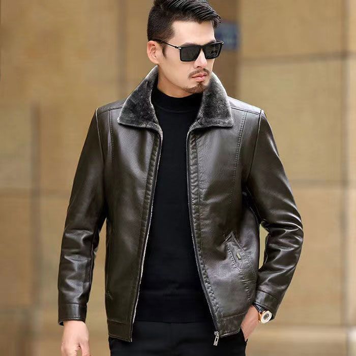 Herren elegante Kunstlederjacke mit wärmendem Kragen Echoarchiv