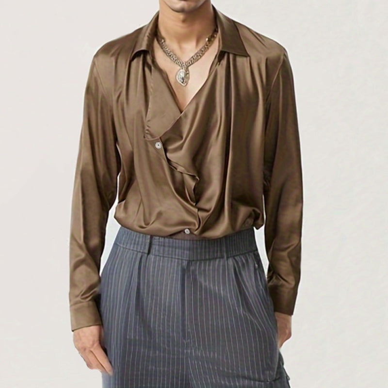 Herren Elegantes Langarmhemd mit drapierter Knopfleiste und seidigem Finish Echoarchiv
