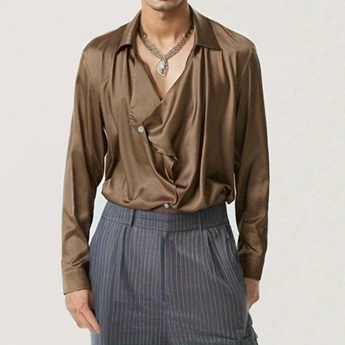 Herren Elegantes Langarmhemd mit drapierter Knopfleiste und seidigem Finish Echoarchiv
