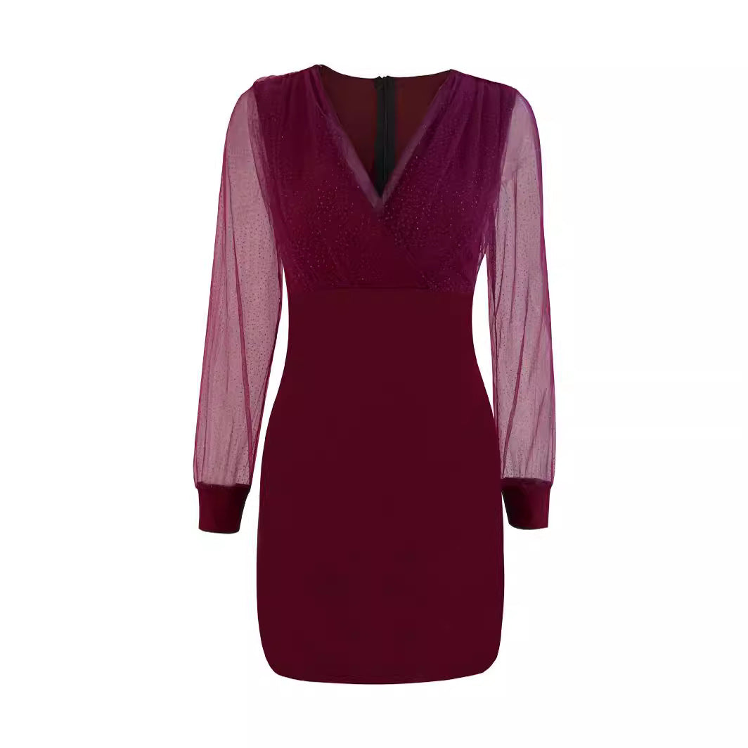 Damen Glitzerndes Cocktailkleid mit transparenten Ärmeln – Élara