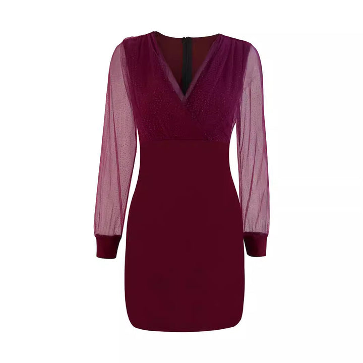 Damen Glitzerndes Cocktailkleid mit transparenten Ärmeln – Élara