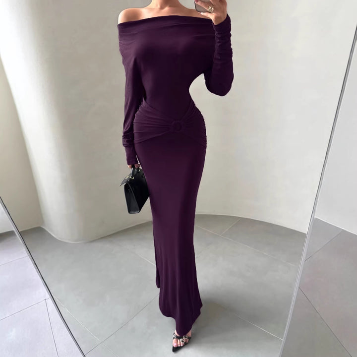 Damen Off-Shoulder Maxikleid mit taillierter Wickeloptik und Raffung Echo Archiv