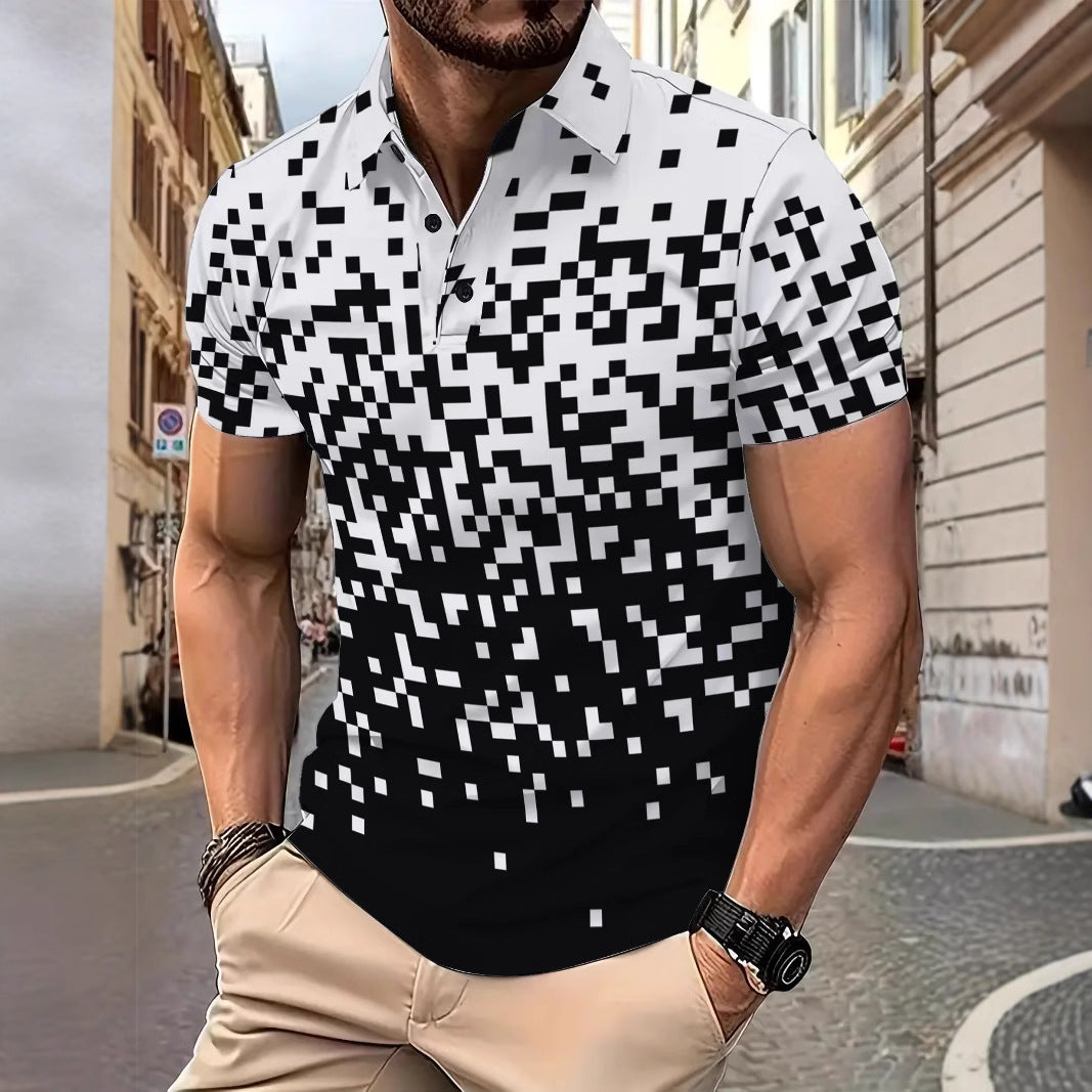Herren Kurzarm Poloshirt mit kreativem Pixelmuster Echoarchiv