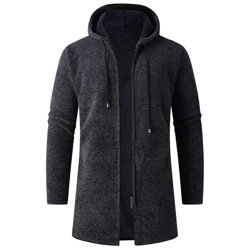 Herren Langer Strick‑Kapuzencardigan mit Teddyfutter und durchgehendem Reißverschluss Echo Archiv
