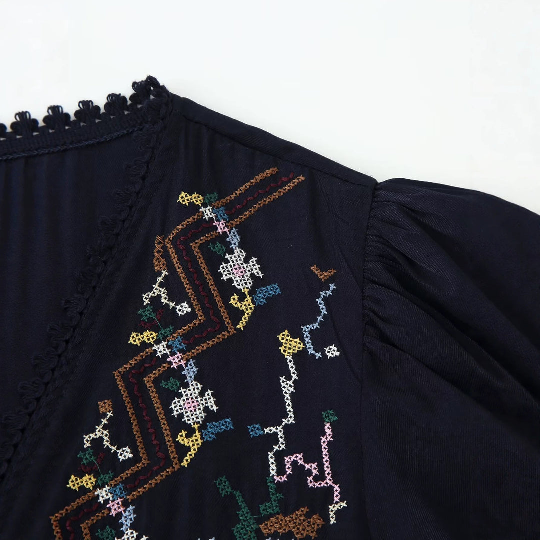 Damen Bestickte Boho-Kimono-Jacke mit Bindeband und Häkelbesatz Echo Archiv