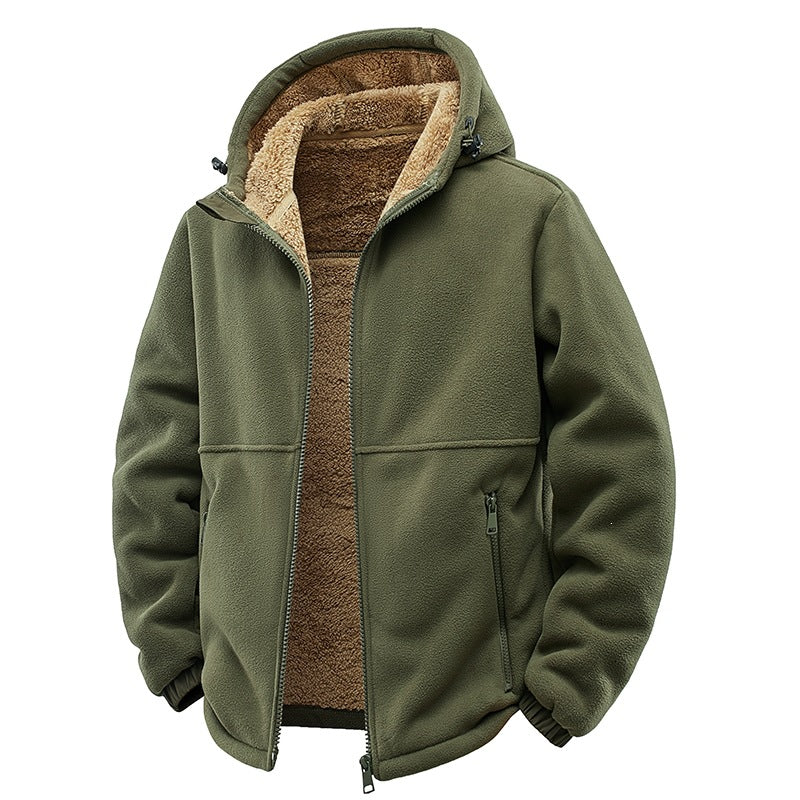 Herren Gefütterte Teddy-Fleece-Kapuzenjacke mit Zwei-Wege-Reißverschluss & Reißverschlusstaschen Echoarchiv