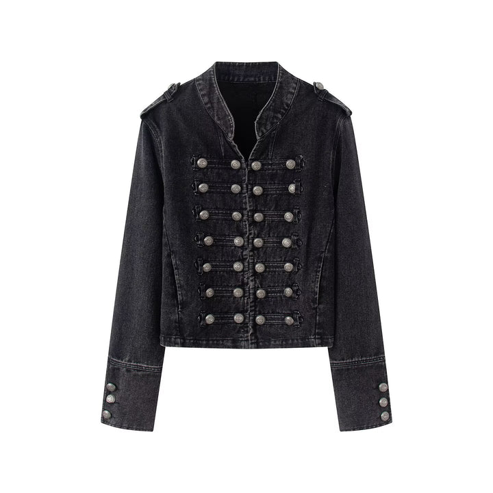 Damen Jeansjacke im Military-Stil mit dekorativer Zierknopfleiste Echo Archiv