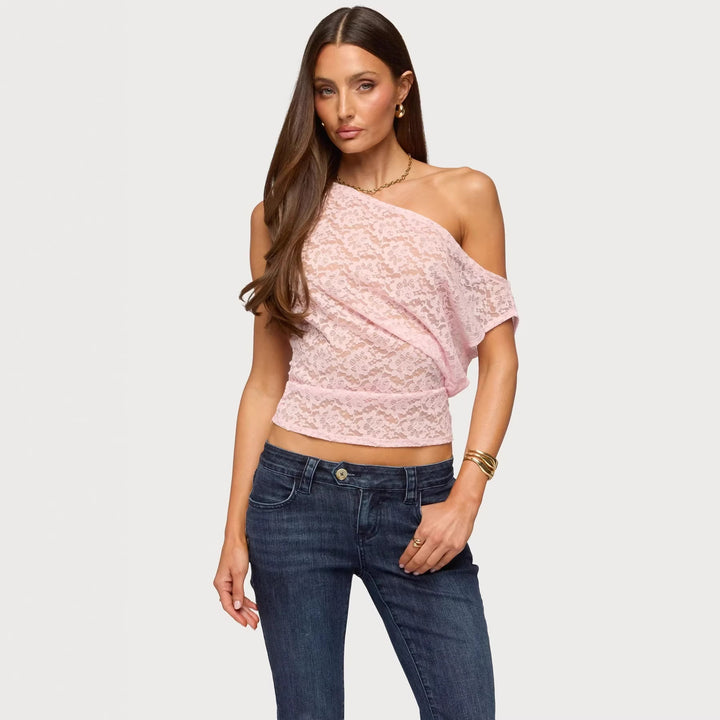 Damen Spitzenbluse mit asymmetrischem Design und lockerer Passform Echo Archiv