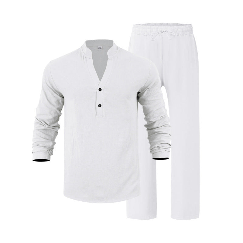 Herren komfortables Homewear-Set mit eleganter Knopfleiste und langen Hosen Echoarchiv