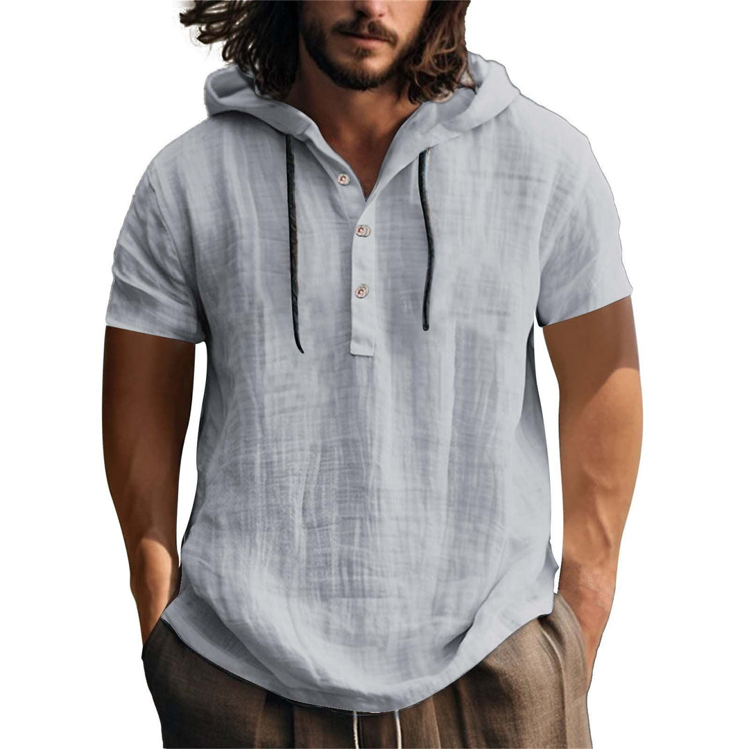 Herren lässiges Kurzarm-Hoodie mit Knopfleiste – Cavarno