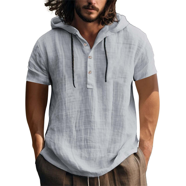 Herren lässiges Kurzarm-Hoodie mit Knopfleiste – Cavarno