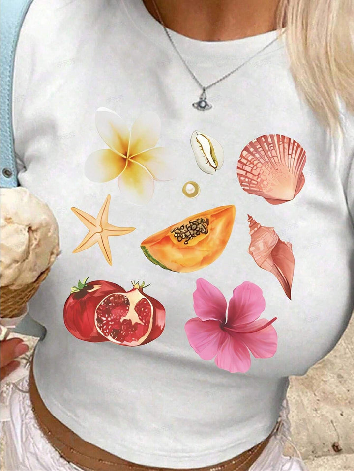 Damen Crop-T-Shirt mit auffälligem Grafiken-Design und frechem Statementdruck Echo Archiv