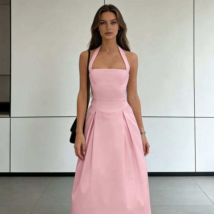 Damen Elegantes Midikleid mit tiefem V-Ausschnitt und stilvollem Faltenrock Echo Archiv