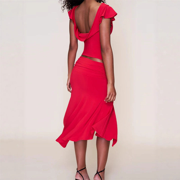 Damen Elegantes Oberteil mit Rüschendetails und asymmetrischem Rock Echo Archiv