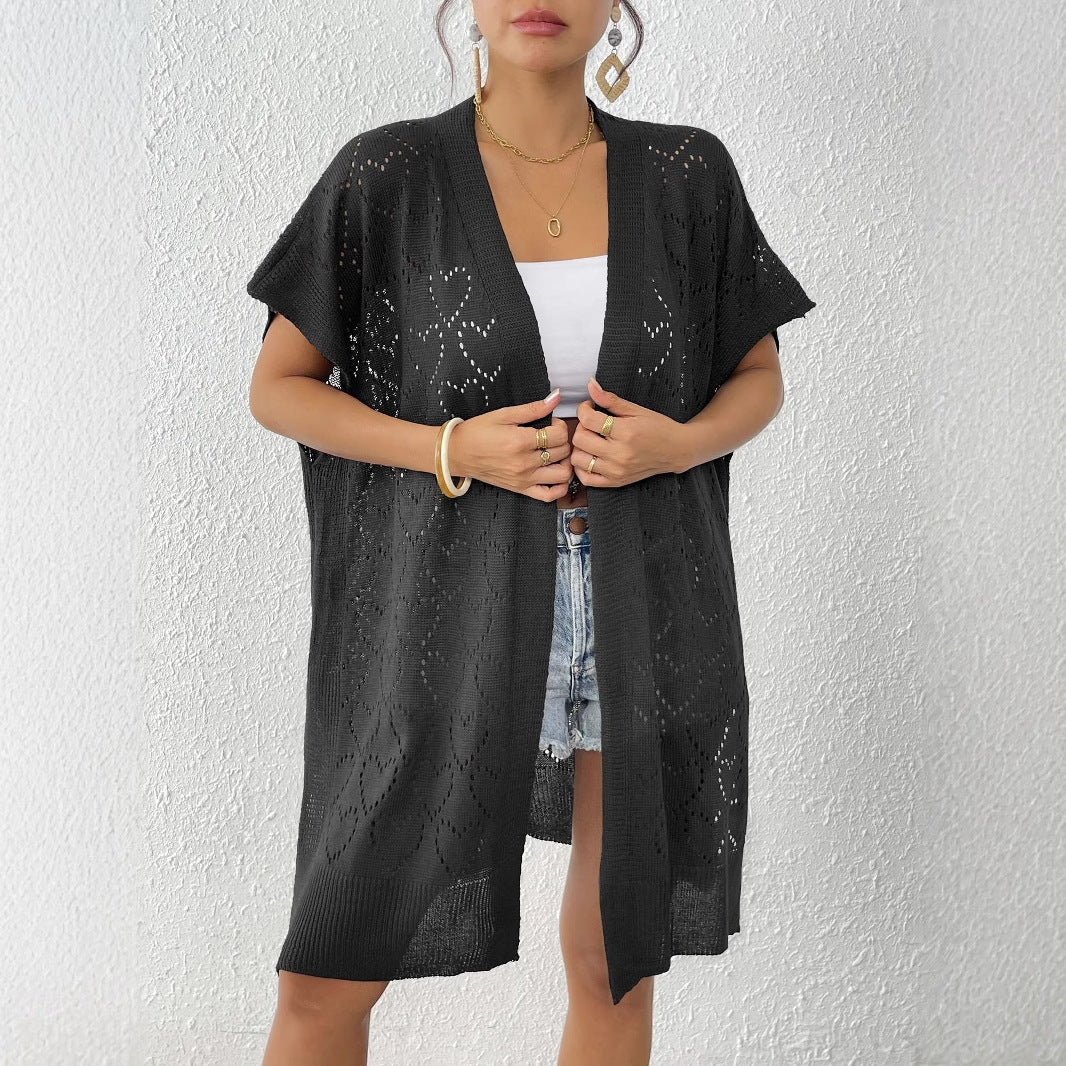 Damen luftiger Strick-Kimono mit floralem Lochmuster Echo Archiv