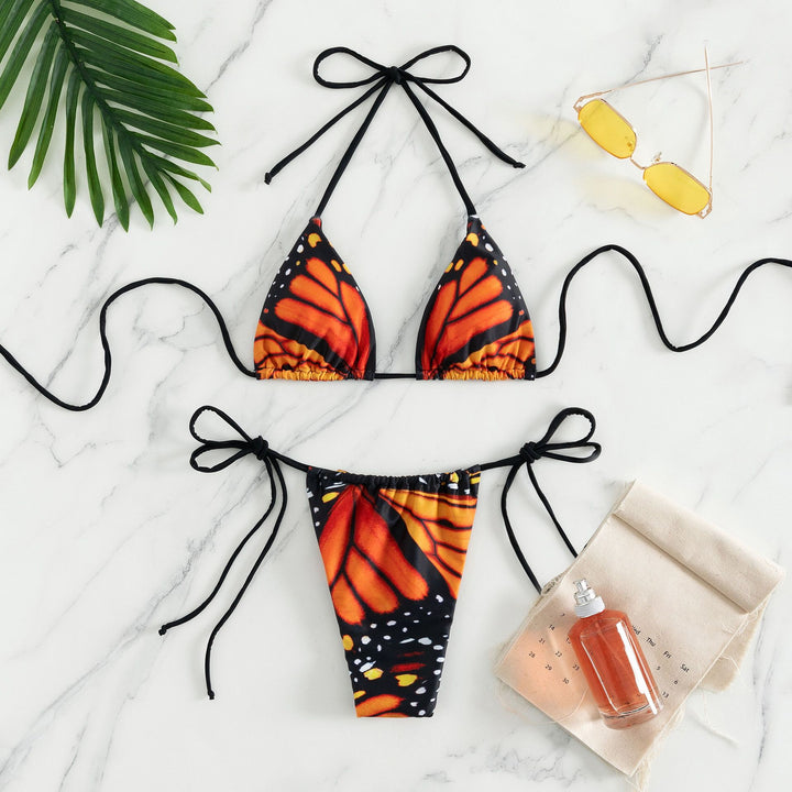 Damen Triangel-Bikini mit auffälligem Schmetterlingsmuster und verstellbaren Bindebändern Echo Archiv