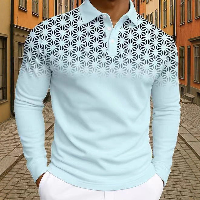 Herren Langarm Polohemd mit modernen geometrischen Mustern Echoarchiv