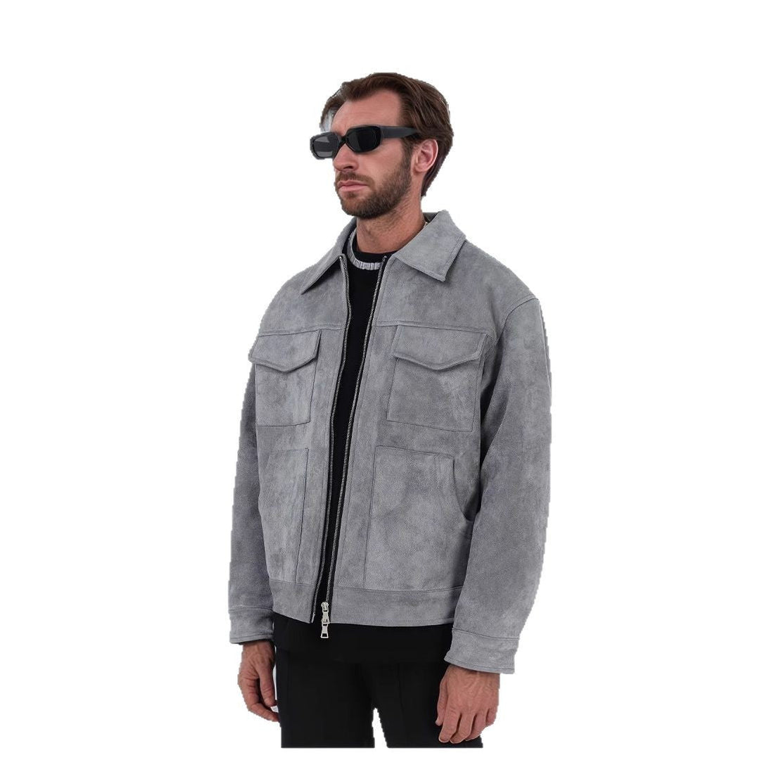 Herren Suede-Jacke mit Echoarchivrnen Taschen Echoarchiv