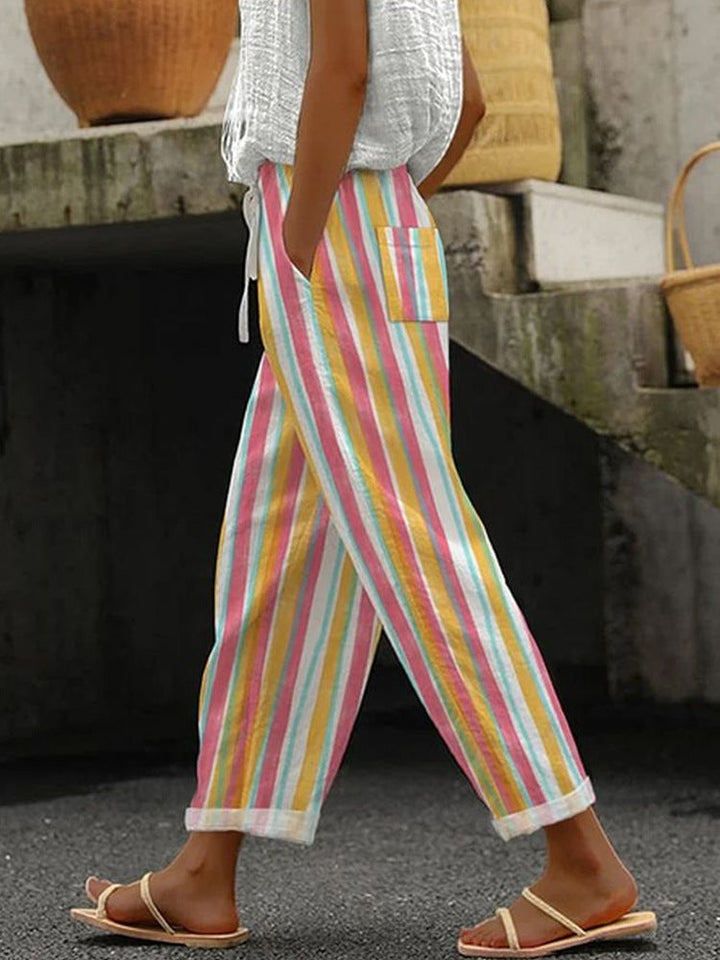 Damen Weite Leinenhose mit handgewebtem Muster Echoarchiv