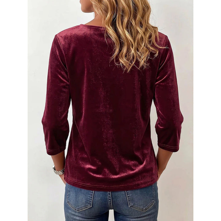 Damen Samtbluse mit eckigem Ausschnitt, Kordelzug und dreiviertel Ärmeln Echoarchiv