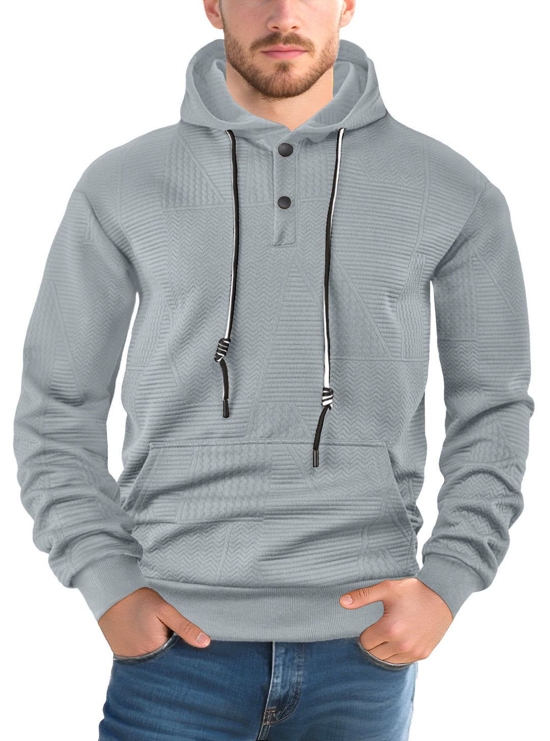 Herren Texturierter Kapuzenpullover mit gesteppter Patchstruktur und Druckknopfleiste Echoarchiv
