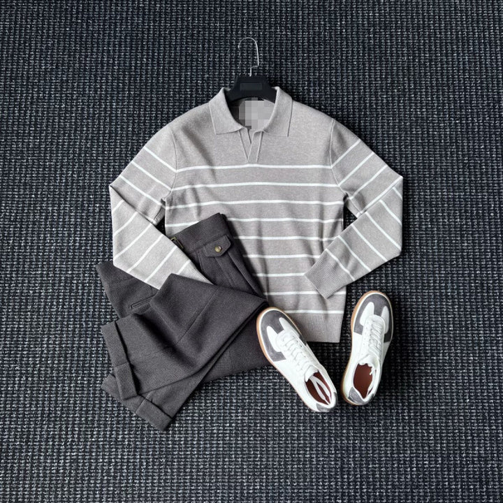 Stilvolles gestricktes Sweatshirt für Herren mit V-Ausschnitt und Streifen Echo Archive