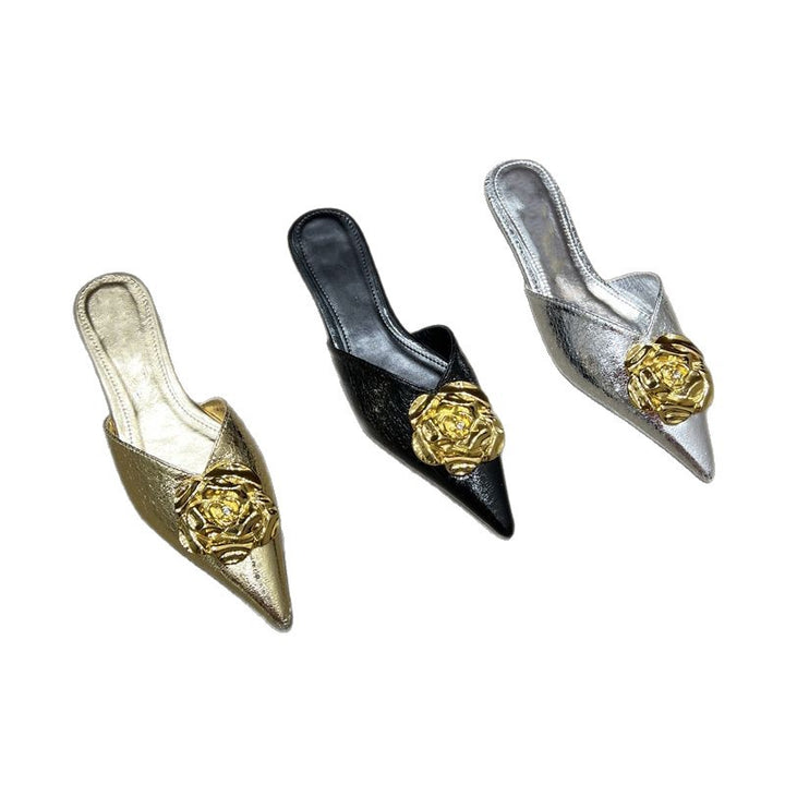 Damen Spitz zulaufende Mule-Slipper mit dekorativer Blütenapplikation und gepolsterter Innensohle – Sorelia