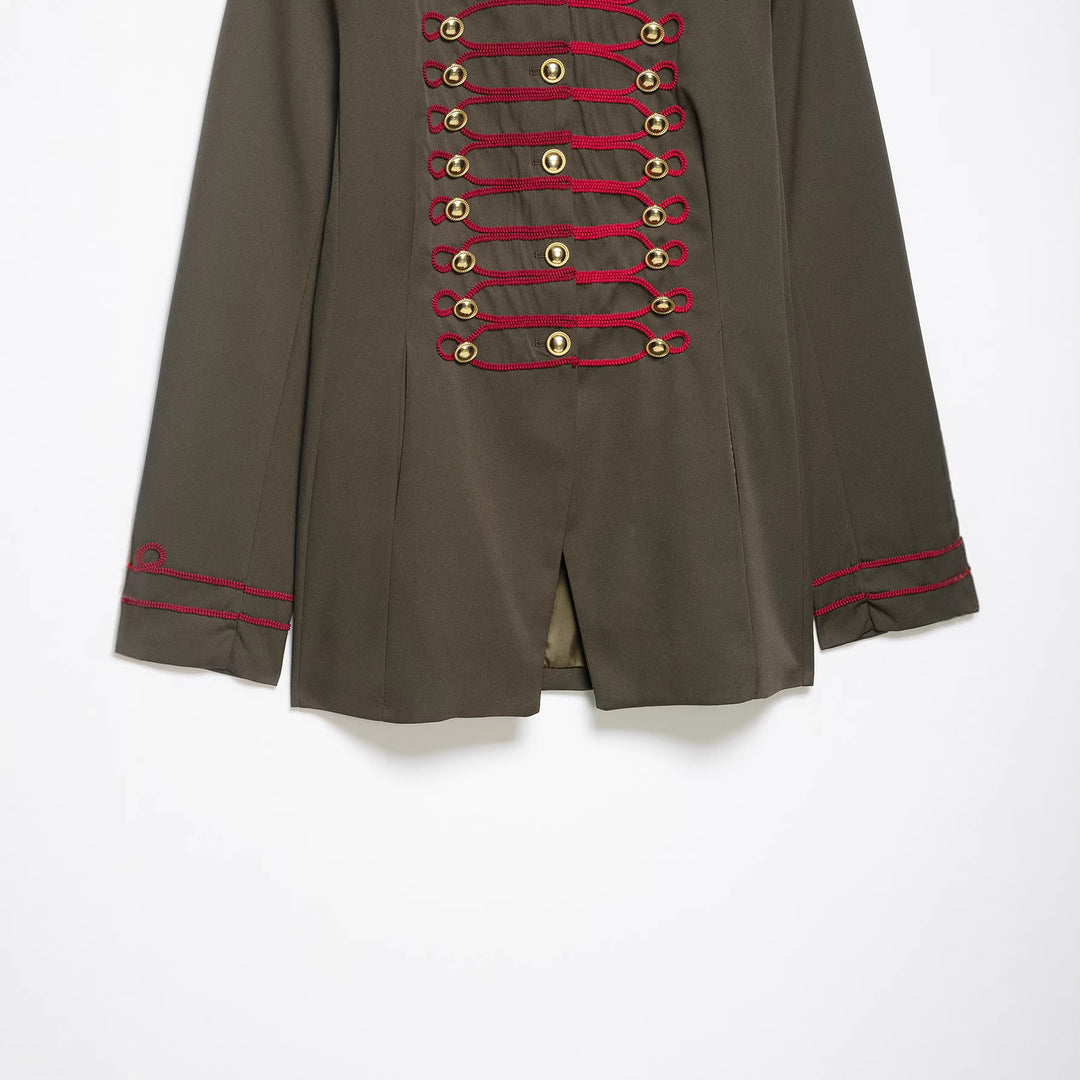 Damen Militärinspirierte Kastenjacke mit dekorativen Froschverschlüssen und Stehkragen Echo Archiv