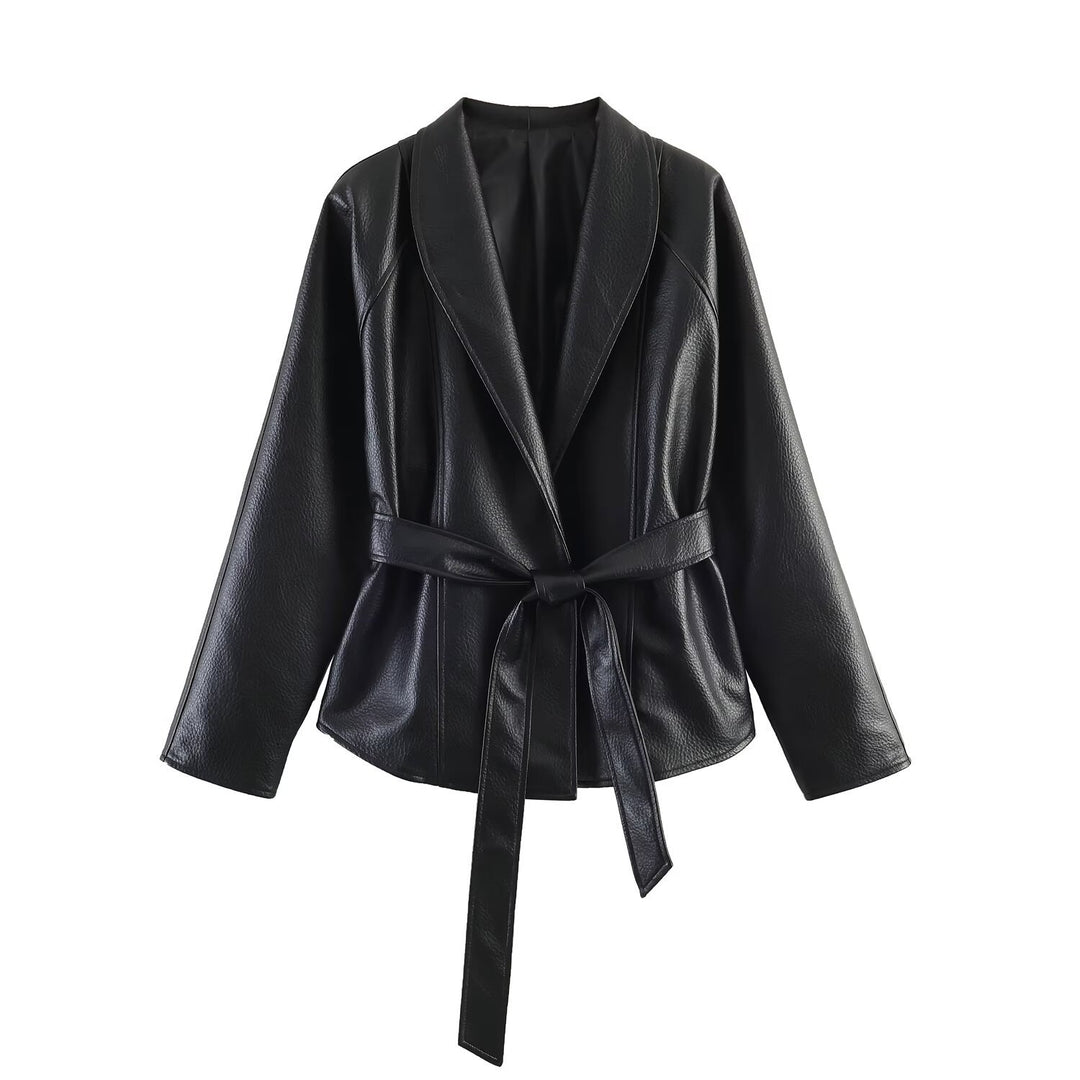 Damen Lederoptik-Wickeljacke mit Bindegürtel Echo Archiv