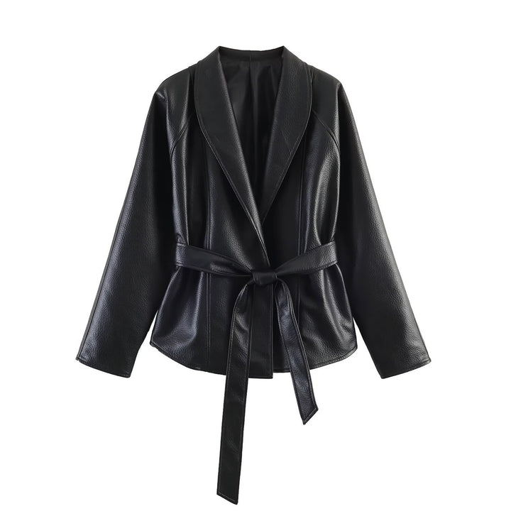 Damen Lederoptik-Wickeljacke mit Bindegürtel Echo Archiv