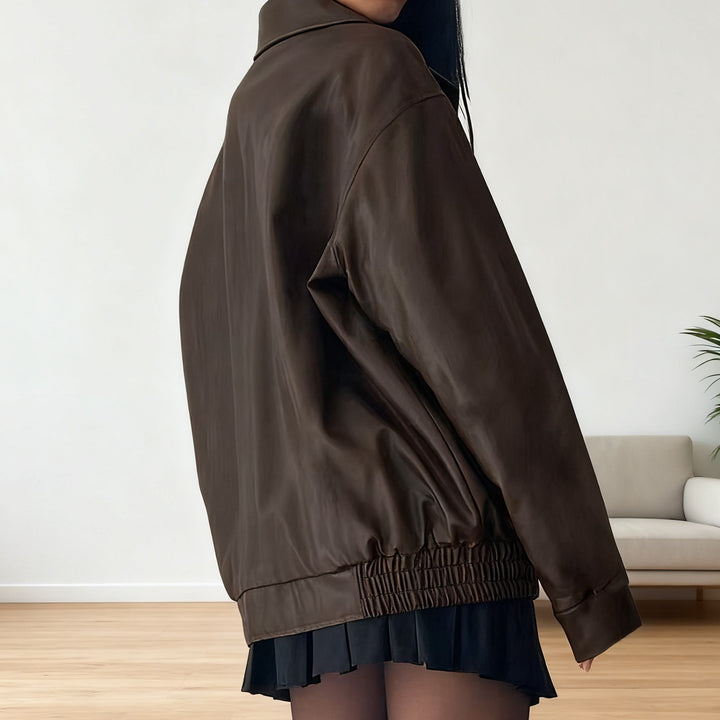 Damen Kunstlederjacke im lässigen Oversized-Stil mit elastischen Bündchen Echo Archiv