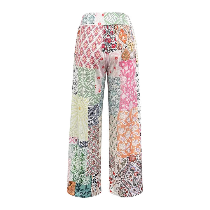 Damen Komfortable weite Stoffhose mit buntem Patchwork-Muster Echo Archiv