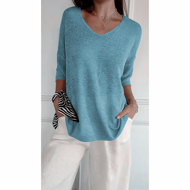 Damen nan locker sitzender V-Ausschnitt Feinstrickpullover mit dreiviertelÄrmeln Echo Archiv