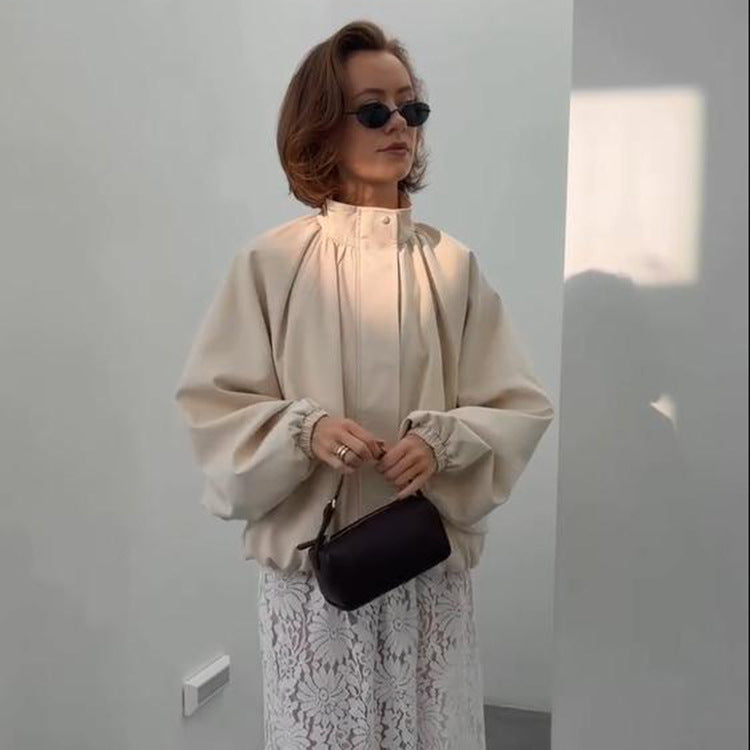 Damen Oversize Blousonjacke mit Stehkragen und Volumenärmeln Echoarchiv