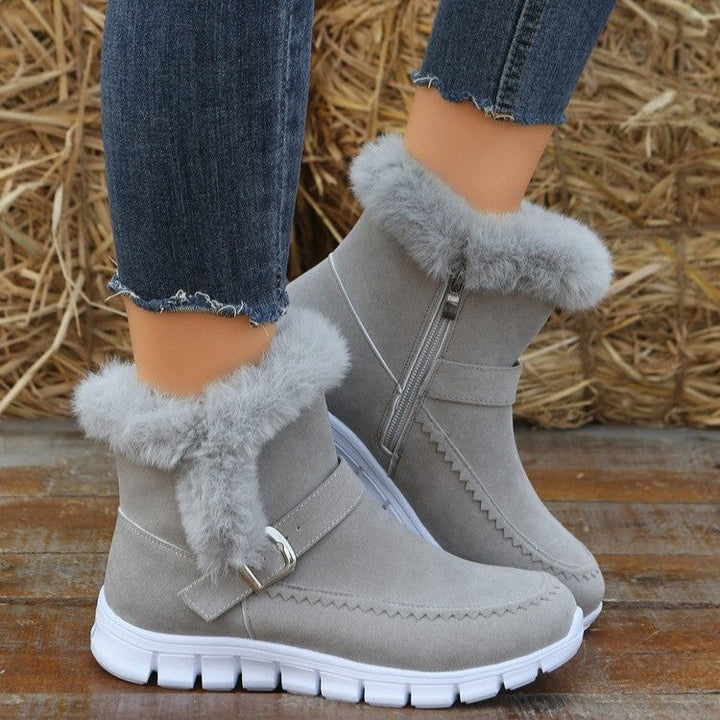 Damen Gefütterte Winterstiefel mit komfortablem Reißverschluss und dekorativer Schnalle Echoarchiv