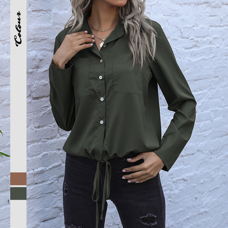 Damen Hemdbluse mit Kordelzug, Brusttaschen & lockerer Passform Echoarchiv
