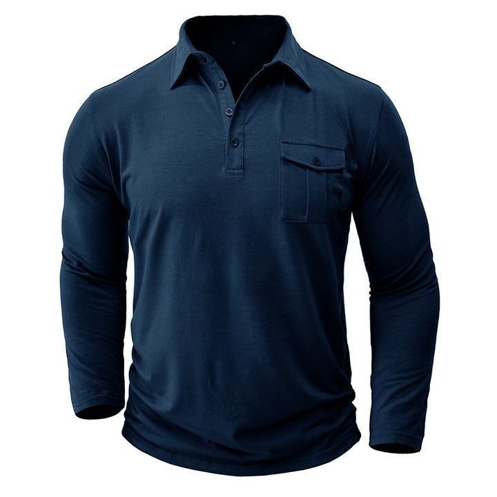 Herren Langarmshirt mit modischen Knöpfen und Brusttasche Echoarchiv