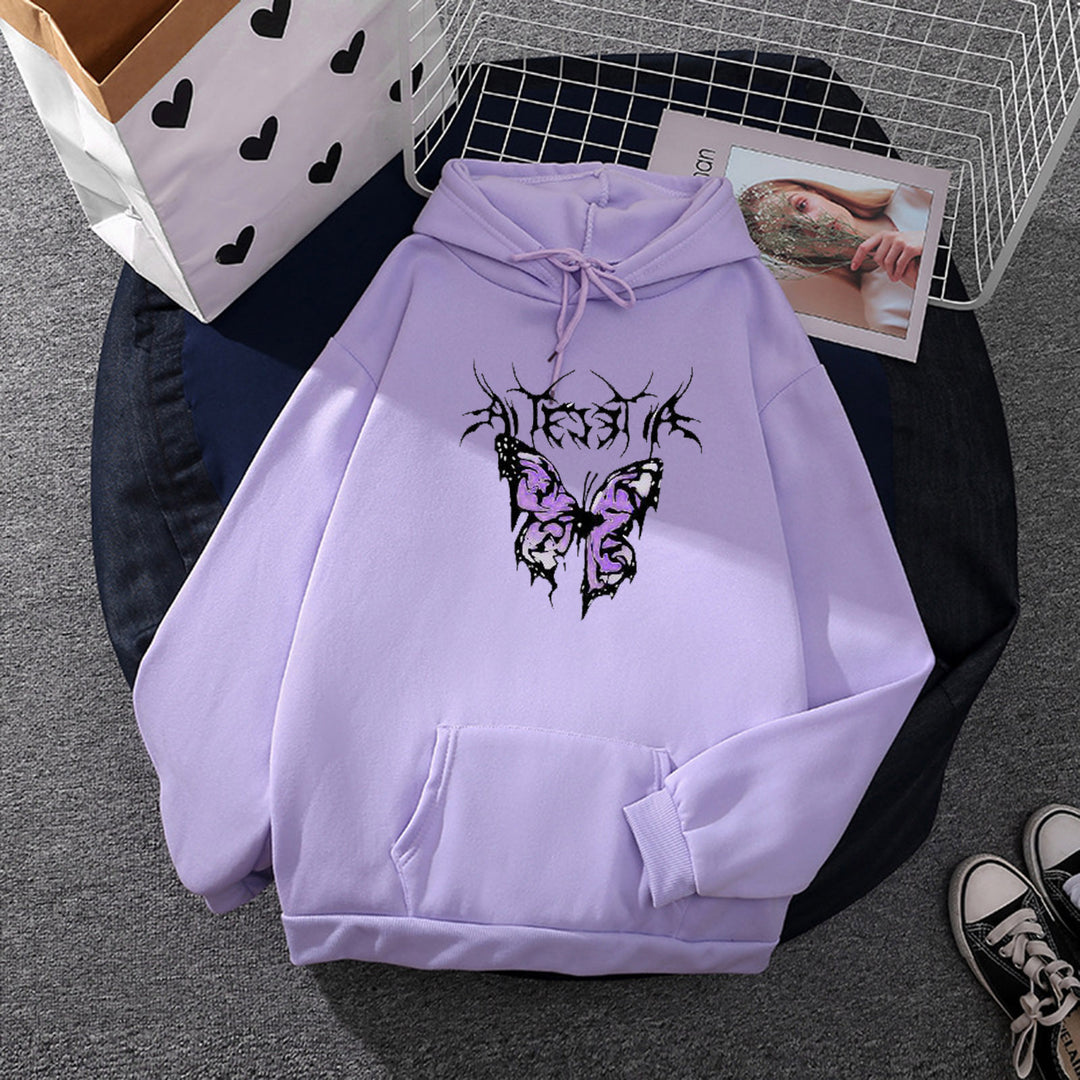 Damen leichter Oversize Kapuzenpullover mit Herz‑EKG‑Motiv, langen Kordeln und elastischem Bund – Auréline