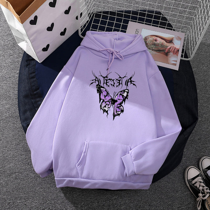 Damen leichter Oversize Kapuzenpullover mit Herz‑EKG‑Motiv, langen Kordeln und elastischem Bund – Auréline