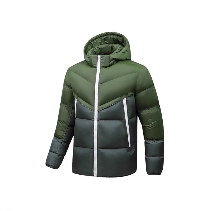 Herren Leichte Daunenoptik-Steppjacke mit Kapuze, winddichter Thermoisolierung und vertikalen Reißverschlusstaschen Echoarchiv