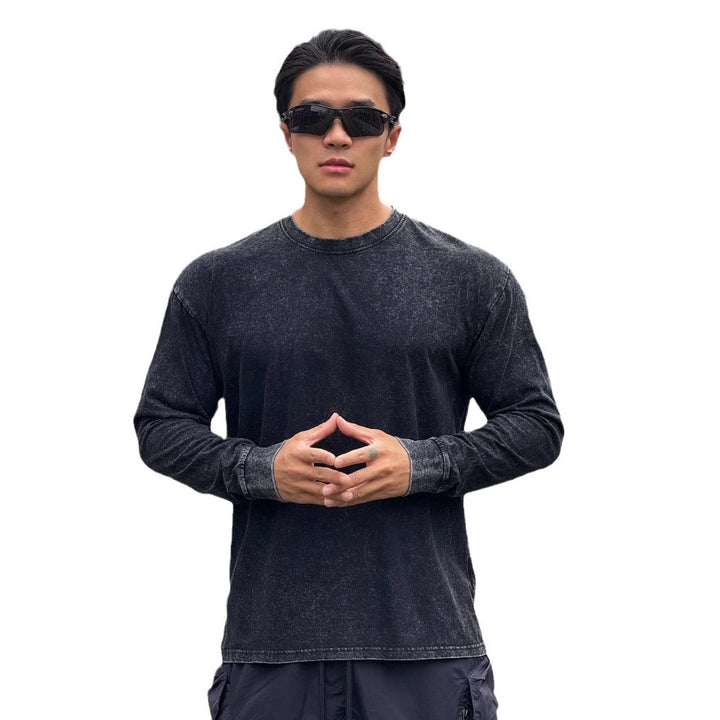 Herren Langarmshirt aus weichem Baumwollmix mit angesagtem Stone-Wash-Effekt Echoarchiv