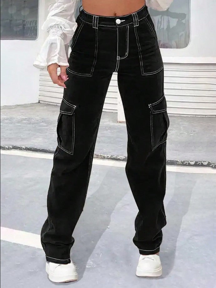 Damen Cargo-Hose mit weitem Bein, hoher Taille und Utility-Taschen Echo Archiv