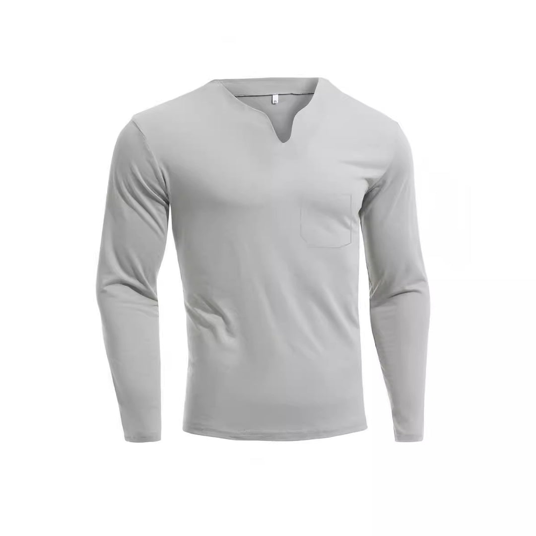 Herren nan Langarmshirt mit V-Ausschnitt Slim Fit Baumwollmix und elastischem Komfortbund Echo Archiv