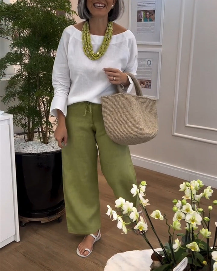 Damen nan weite Leinenmix-Palazzohose mit Kordelzug und knöchellanger Silhouette Echo Archiv